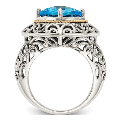 Sterling Silver & 14K Gold Sky Blue Topaz Cushion Ring – view 3
