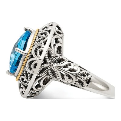 Sterling Silver & 14K Gold Sky Blue Topaz Cushion Ring – view 4