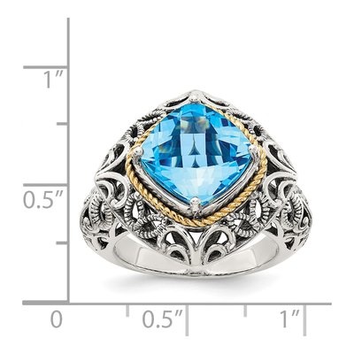 Sterling Silver & 14K Gold Sky Blue Topaz Cushion Ring – view 5