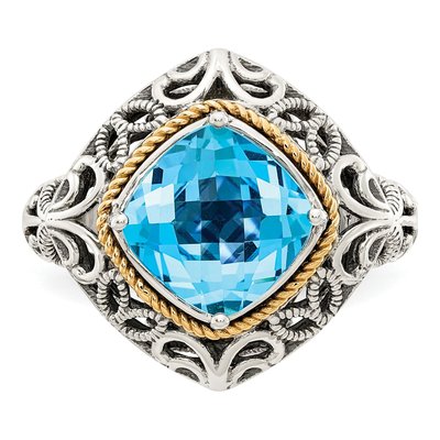 Sterling Silver & 14K Gold Sky Blue Topaz Cushion Ring – view 6