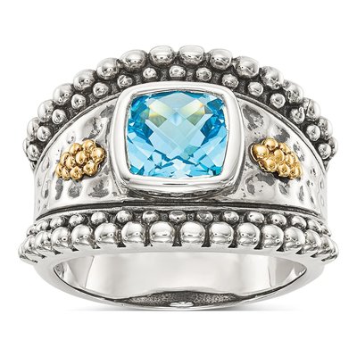 Sterling Silver & 14K Gold Sky Blue Topaz Ring