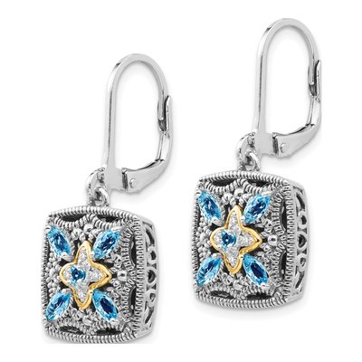 Sterling Silver & 14K Gold Swiss Blue Topaz & Diamond Leverback Earrings – view 3