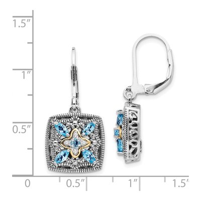 Sterling Silver & 14K Gold Swiss Blue Topaz & Diamond Leverback Earrings – view 5