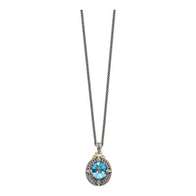 Sterling Silver & 14K Gold Swiss Blue Topaz & Diamond Pendant Necklace – view 3