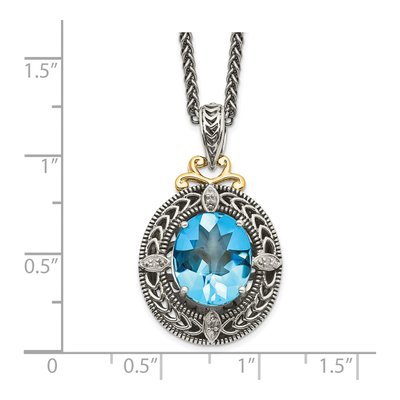 Sterling Silver & 14K Gold Swiss Blue Topaz & Diamond Pendant Necklace – view 4