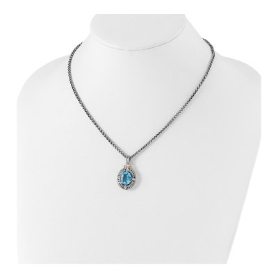 Sterling Silver & 14K Gold Swiss Blue Topaz & Diamond Pendant Necklace – view 5