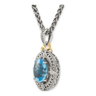 Sterling Silver & 14K Gold Swiss Blue Topaz & Diamond Pendant Necklace – view 6
