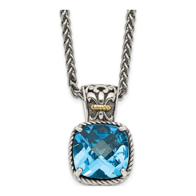 Sterling Silver & 14K Gold Sky Blue Topaz Pendant Necklace