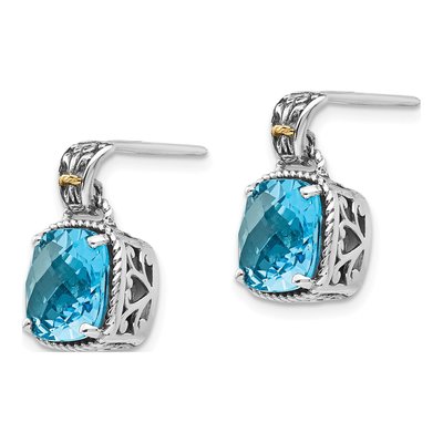 Sterling Silver & 14K Gold Sky Blue Topaz Cushion Dangle Earrings – view 3