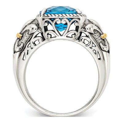 Sterling Silver & 14K Gold Sky Blue Topaz Cushion Ring – view 3