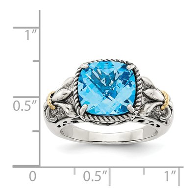 Sterling Silver & 14K Gold Sky Blue Topaz Cushion Ring – view 5