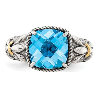 Sterling Silver & 14K Gold Sky Blue Topaz Cushion Ring – view 6