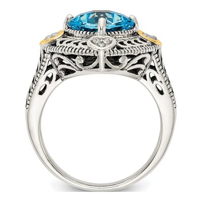 Sterling Silver & 14K Gold 1/20 ct tw Swiss Blue Topaz & Diamond Cushion Ring – view 3