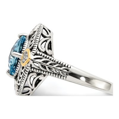 Sterling Silver & 14K Gold 1/20 ct tw Swiss Blue Topaz & Diamond Cushion Ring – view 4
