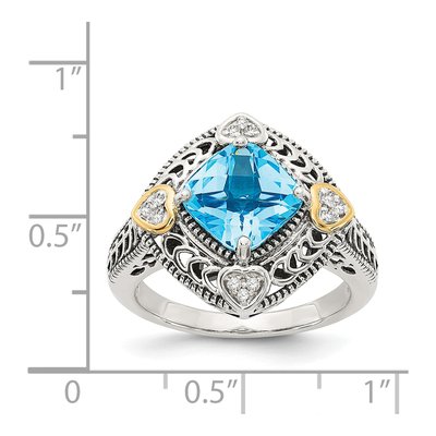 Sterling Silver & 14K Gold 1/20 ct tw Swiss Blue Topaz & Diamond Cushion Ring – view 5