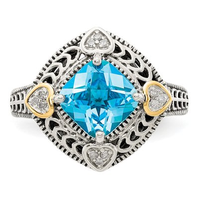 Sterling Silver & 14K Gold 1/20 ct tw Swiss Blue Topaz & Diamond Cushion Ring – view 6