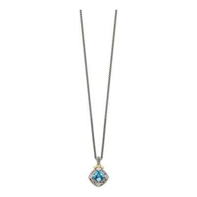 Sterling Silver & 14K Gold 1/20 ct tw Swiss Blue Topaz & Diamond Pendant Necklace – view 3