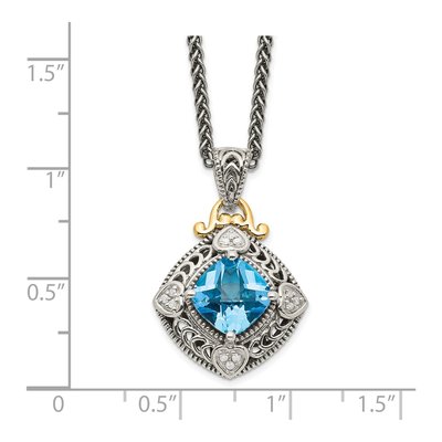 Sterling Silver & 14K Gold 1/20 ct tw Swiss Blue Topaz & Diamond Pendant Necklace – view 4