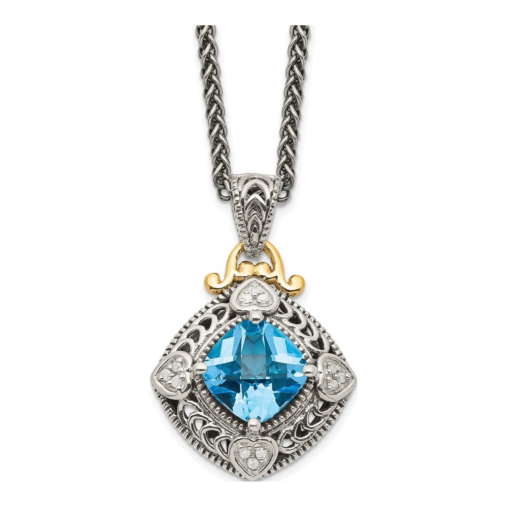 Sterling Silver & 14K Gold 1/20 ct tw Swiss Blue Topaz & Diamond Pendant Necklace