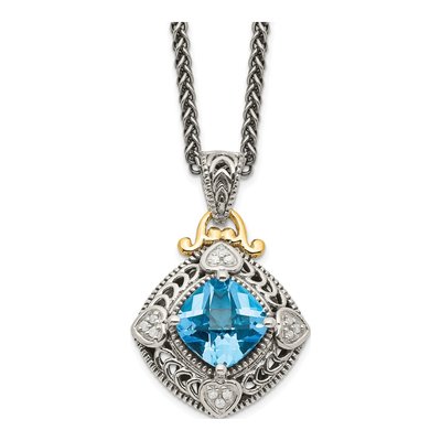 Sterling Silver & 14K Gold 1/20 ct tw Swiss Blue Topaz & Diamond Pendant Necklace