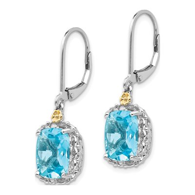Sterling Silver & 14K Gold Sky Blue Topaz Leverback Earrings – view 3