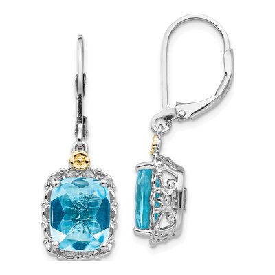 Sterling Silver & 14K Gold Sky Blue Topaz Leverback Earrings