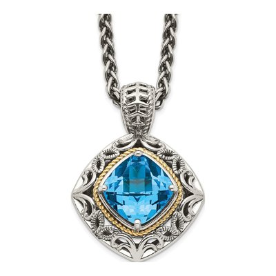 Sterling Silver & 14K Gold Sky Blue Topaz Pendant Necklace