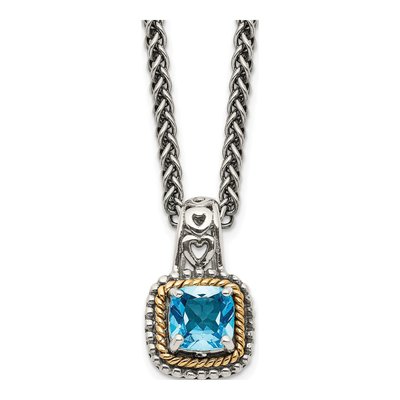 Sterling Silver & 14K Gold Sky Blue Topaz Pendant Necklace