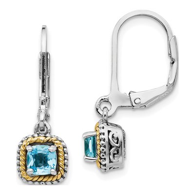 Sterling Silver & 14K Gold Sky Blue Topaz Leverback Earrings