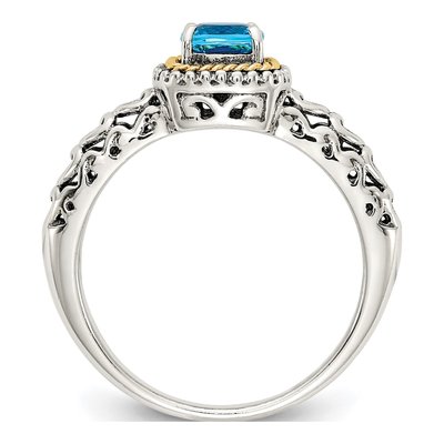 Sterling Silver & 14K Gold Sky Blue Topaz Cushion Ring – view 3