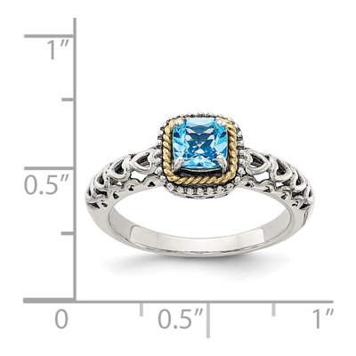 Sterling Silver & 14K Gold Sky Blue Topaz Cushion Ring – view 5