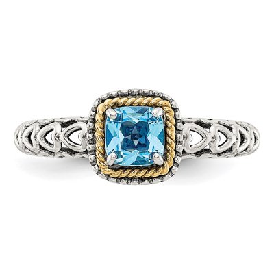 Sterling Silver & 14K Gold Sky Blue Topaz Cushion Ring – view 6
