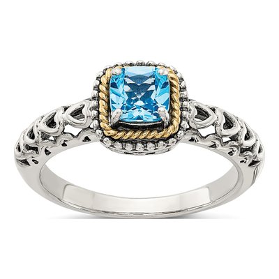 Sterling Silver & 14K Gold Sky Blue Topaz Cushion Ring