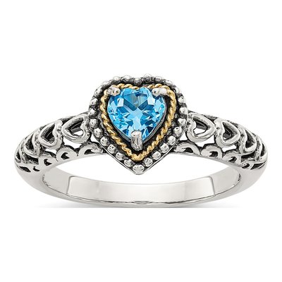 Sterling Silver & 14K Gold Sky Blue Topaz Heart Ring
