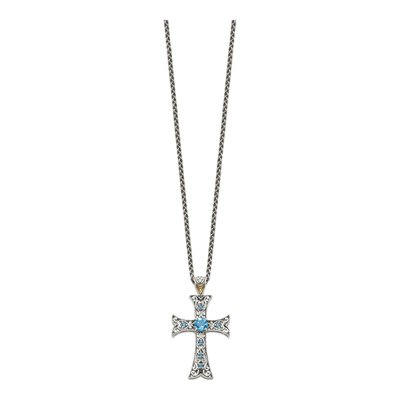 Sterling Silver & 14K Gold Sky Blue Topaz Cross Necklace – view 3