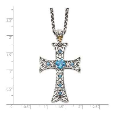 Sterling Silver & 14K Gold Sky Blue Topaz Cross Necklace – view 4