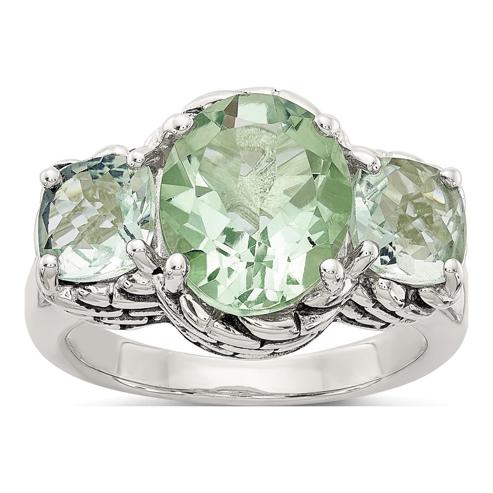 Sterling Silver Prasiolite Antiqued Ring