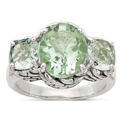 Sterling Silver Prasiolite Antiqued Ring