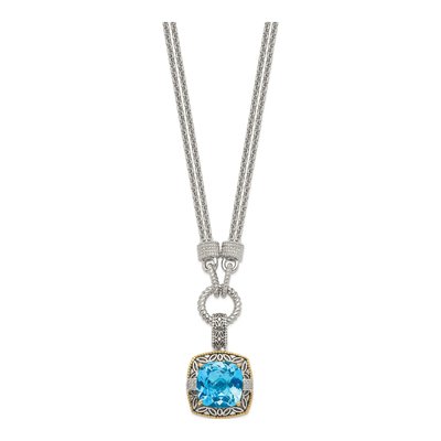 Sterling Silver & 14K Gold 1/20 ct tw Sky Blue Topaz & Diamond Pendant Necklace – view 3