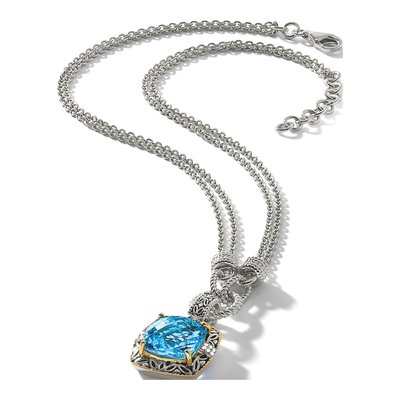 Sterling Silver & 14K Gold 1/20 ct tw Sky Blue Topaz & Diamond Pendant Necklace – view 5