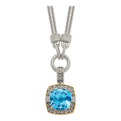 Sterling Silver & 14K Gold 1/20 ct tw Sky Blue Topaz & Diamond Pendant Necklace