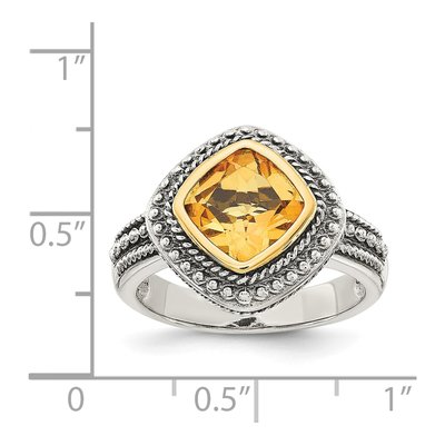 Sterling Silver & 14K Gold Citrine Cushion Ring – view 5