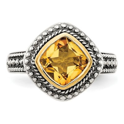 Sterling Silver & 14K Gold Citrine Cushion Ring – view 6