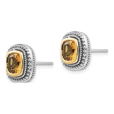 Sterling Silver & 14K Gold 6mm Citrine Cushion Stud Earrings – view 3