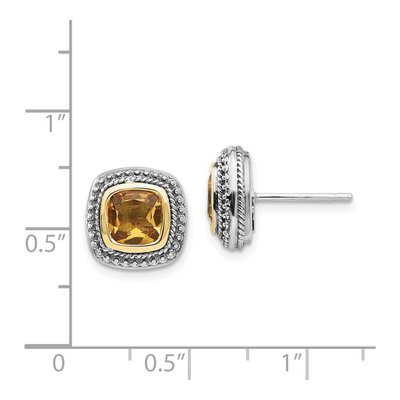 Sterling Silver & 14K Gold 6mm Citrine Cushion Stud Earrings – view 5
