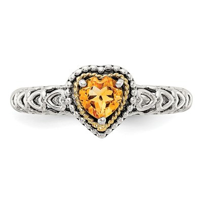 Sterling Silver & 14K Gold Citrine Heart Ring – view 6