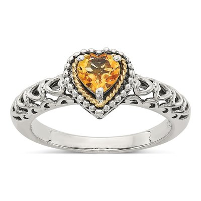 Sterling Silver & 14K Gold Citrine Heart Ring