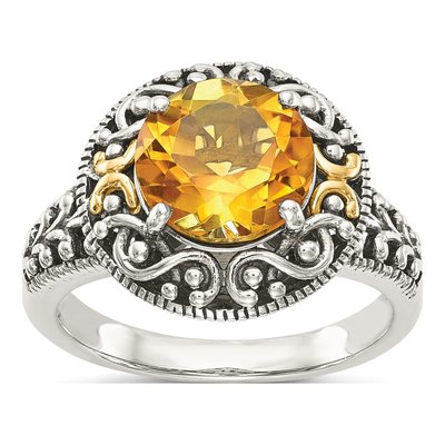 Sterling Silver & 14K Gold Citrine Ring