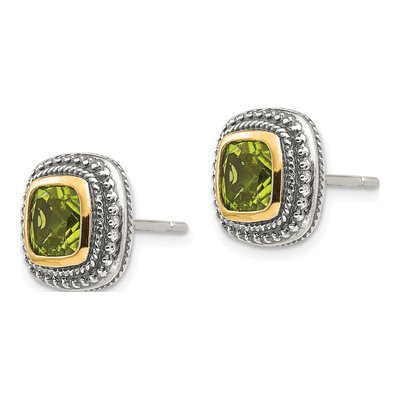 Sterling Silver & 14K Gold 6mm Cushion Peridot Stud Earrings – view 3