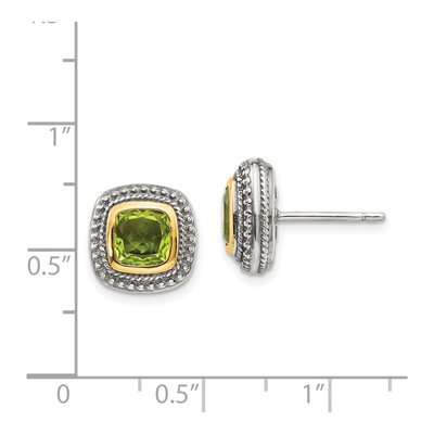 Sterling Silver & 14K Gold 6mm Cushion Peridot Stud Earrings – view 5